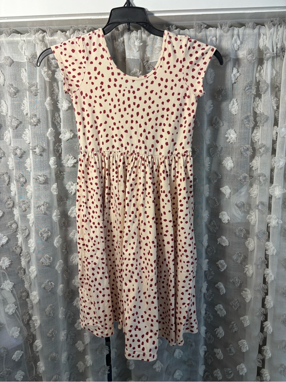 Girls Cream Dress with Red Heart Print - Cute Casual Dress